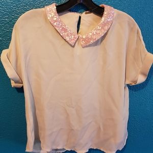 Poof Cream Chiffon Blouse with Iridecent Collar